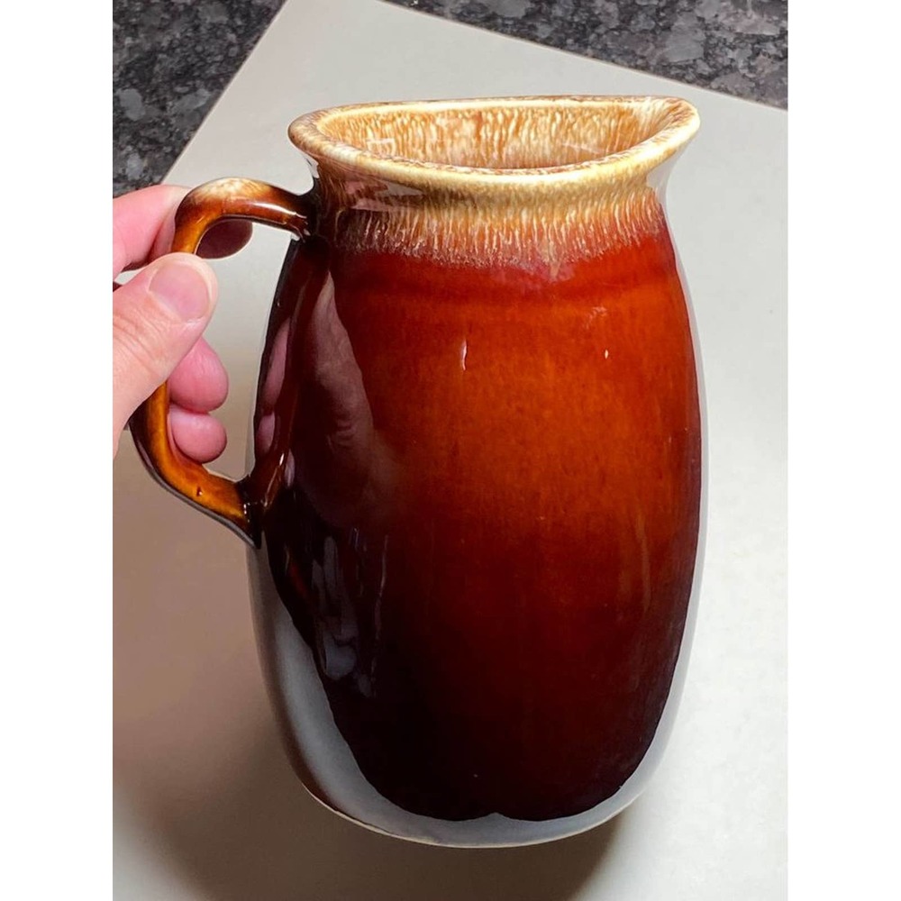 Vintage Hull Oven Proof Brown‎ Drip Creamer Pitcher 4 1/2 in.